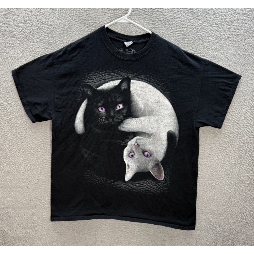 Spiral Shirt Adult XL Black Crewneck Tee Black & White Cat Nature Grunge Y2K